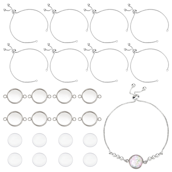 Набор для самостоятельного изготовления браслета со слайдером из купольного звена, включая изготовление браслета с ползунком из латунной коробки и настройку разъема кабошон, Кабошоны из стекла