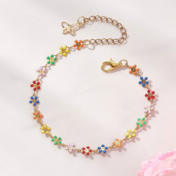 Браслеты из нержавеющей стали с эмалированными звеньями и изображением подсолнуха для женщин, реальный 304 k позолоченный