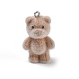 Flocking Opaque Resin Pendants, Bear Charms, with Platinum Iron Eye Pin