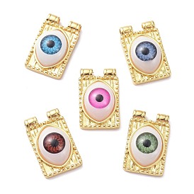 Brass Resin Pendants, Long-Lasting Plated, Real 18K Gold Plated, Rectangle with Eye