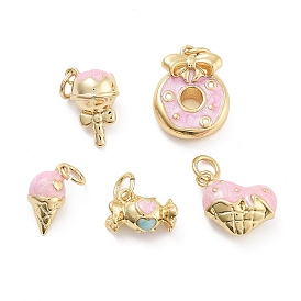 Rack Plating Brass Enamel Charms, Cadmium Free & Lead Free, Long-Lasting Plated, Real 18K Gold Plated, Candy/Heart/Donut Charm