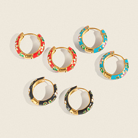 304 серьги-кольца из нержавеющей стали в форме цветка, с эмалью, реальный 18 k позолоченный