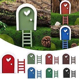 Wood Door Display Decorations, Miniature Fairy Door for Arch, with Ladder for Home, Garden Decorations, Door, Heart