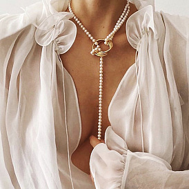 Geometric Metal Pearl Necklace for Women - Fashionable and Versatile Collarbone Chain with Unique Style (N711)