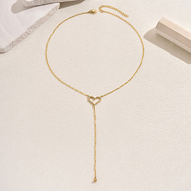 Элегантное длинное ожерелье с подвеской в форме полого сердца из латуни с кубическим цирконием для женщин, вечеринок и мероприятий