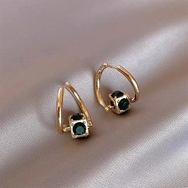 Green Zircon Earrings - Vintage, Unique, High-end, Bead Ear Clips.