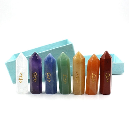 7 Tour de chakra baguettes de pierre de guérison en pierres précieuses naturelles, reiki énergie équilibrage sorcellerie méditation thérapie décor, hexagone prisme