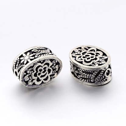 Brass Hollow Filigree Beads, Oval with Flower Pattern, Cadmium Free & Lead Free, 14.5x10x7.5mm, Hole: 1.5mm