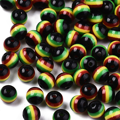 Бусины из смолы в полоску в стиле регги, Гана, Ямайка, круглые