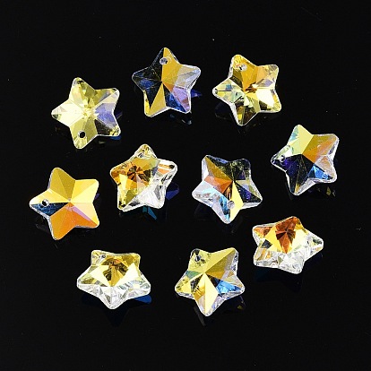 120Pcs Transparent AB Color Glass Pendants, Silver Plated Bottom, Faceted, Star Charms