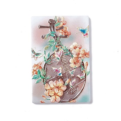 Embossed Flower Printed Acrylic Pendants, Rectangle Charms with Musical Instruments Pattern