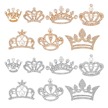 14шт. 14 стили короны из цинкового сплава со стразами, значки для лацканов для одежды, с имитацией жемчуга