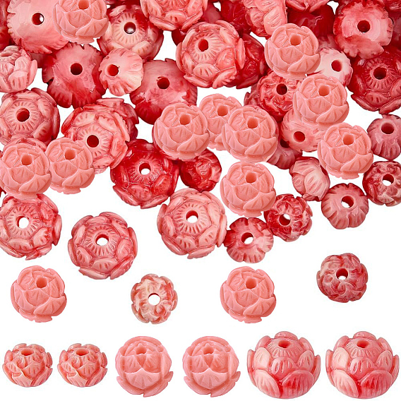 100 pièces 3 styles perles sculptées teintes en corail synthétique, fleur