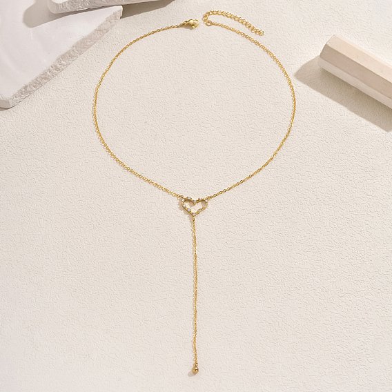 Элегантное длинное ожерелье с подвеской в форме полого сердца из латуни с кубическим цирконием для женщин, вечеринок и мероприятий