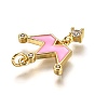 Brass Micro Pave Clear Cubic Zirconia Pendants, Long-Lasting Plated, with Jump Rings & Pink Enamel, Crown
