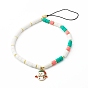 Handmade Polymer Clay Beaded Mobile Strap, for DIY Phone Case Decoration, with Brass Beads and Alloy Enamel Snowman Pendants, Braided Nylon Thread