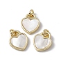 Natural White Shell Heart Charms, with Rack Plating Brass Findings, Cadmium Free & Lead Free