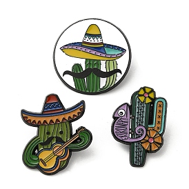 Cactus with Hat/Chameleon Enamel Pin, Electrophoresis Black Alloy Brooch for Backpack Clothes, Cinco de Mayo