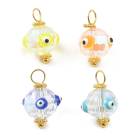 Glass Pendants, with Brass Loops and Alloy Daisy Spacer Beaded, Round with Evil Eye Charms