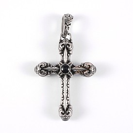 316 Surgical Stainless Steel Glass Big Gothic Pendants, Cross, 53x37x12mm, Hole: 11x6mm