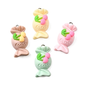 Подвески из смолы, вишневые конфеты-шармы, с платиново-железными петлями