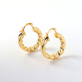 Minimalist Twisted Wire O-shaped Screw Earrings - Fashionable Copper Plated Gold Ear Jewelry.