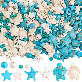 280шт. 10 стили окрашенных синтетических бирюзовых и хаулитовых бусин, разнообразные