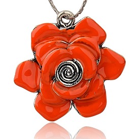 Accessoires collier pendentif de fleurs belles, Pendentifs en émail , argent antique, 45x46x6mm, Trou: 3mm