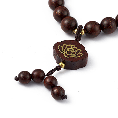 Sandalwood Round Beaded Stretch Bracelet, Lotus Charms Chinese Lucky Bracelet for Women