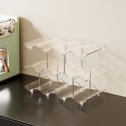 Wave Shaped Plastic 3-Tier Cup Storage Rack, Tabletop Coffee Tea Mug Display Organizer Shelf, with Alloy Finding