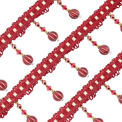 Полиэфирная шелковая лента, с пластиковой бисера, плоский, цветочным узором, для украшения штор