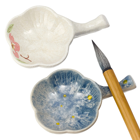 2 piezas 2 colores tintero de cerámica con flores, Para la paleta de mezcla de acuarela