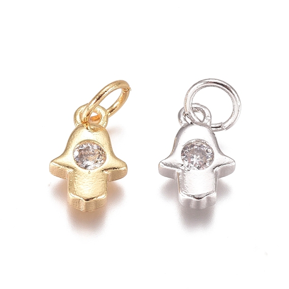 Религия латунные чары, с фианитом и кольцами для прыжков, hamsa рука / рука fatima / рука miriam, прозрачные