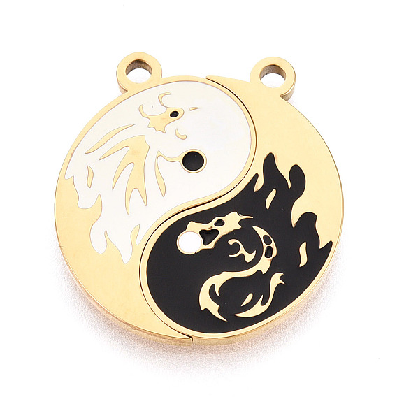 304 из нержавеющей стали эмали сплит подвески, дракон с амулетами инь-ян, ионное покрытие (ip), белый / черный