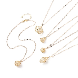 5 pcs 5 géométrie de verre de style avec des colliers pendentifs en perles de coquillage sertis de chaînes en laiton pour femmes