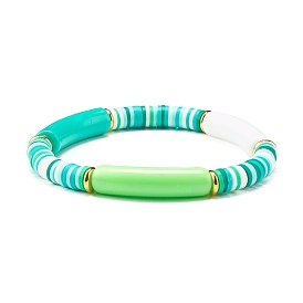Curved Tube Acrylic Beads Stretch Bracelet for Teen Girl Women, Disc Polymer Clay Beads Bracelet