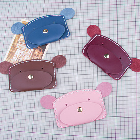 DIY Bear-shaped Wallet Making Kit, Including Cowhide Leather Bag Accessories, Iron Needles & Waxed Cord