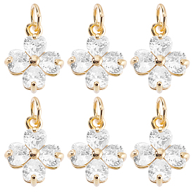 8подвески из латуни с микропаве из кубического циркония, Четыре листа клевера, с целью перехода в кольце, долговечный, реальный 18 k позолоченный, без кадмия и без свинца, стойки покрытие