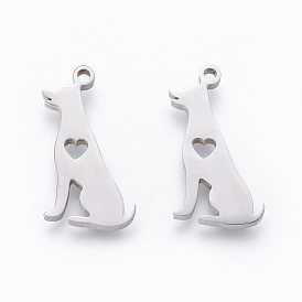 201 Stainless Steel Pendants, Manual Polishing, Dog with Heart