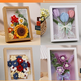 Kits de tejido de marco de fotos de flores de crochet diy para principiantes, incluyendo marco de fotos, Gancho de crochet, hilo de algodón