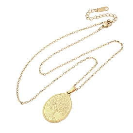 Овальное дерево жизни 304 ожерелья с подвесками из нержавеющей стали, ионное покрытие (ip)