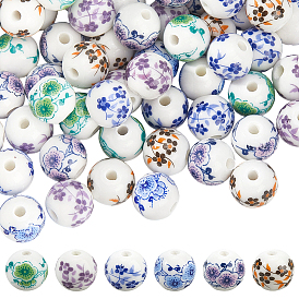 Фарфоровые керамические бусины ручной работы с цветочным принтом, круглые
