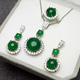 925 ожерелья, серьги и кольца из стерлингового серебра с микропаве из прозрачных кубических цирконий и натуральным халцедоном