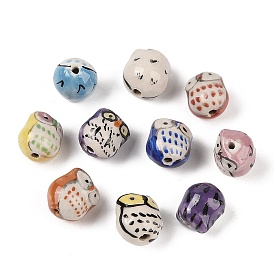 Handmade Printed Porcelain Beads, Owl