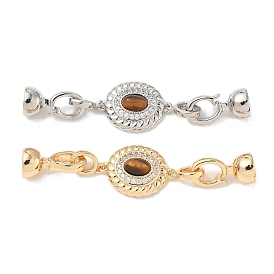 Fermoirs repliables en laiton micro pave zircone cubique transparente, avec oeil de tigre naturel, ovale