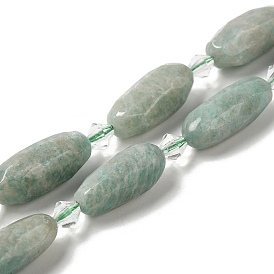 Natural Amazonite Beads Strands, with Seed Beads, Faceted, Oval