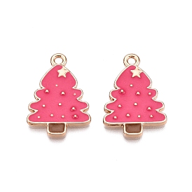 Christmas Theme Rack Plating Alloy Enamel Pendants, Cadmium Free & Lead Free, Light Gold, Christmas Trees Charm