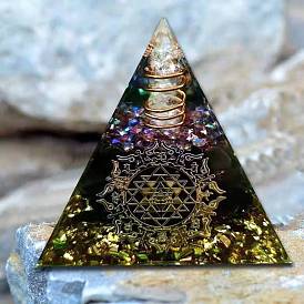 Orgonite Pyramid Resin Energy Generators, Reiki Gemstone Chips with Metal Inside for Home Office Desk Decoration