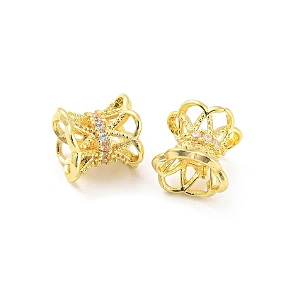 Brass Micro Pave Cubic Zirconia Spacer Beads, Long-Lasting Plated, Lead Free & Cadmium Free, Hollow Flower