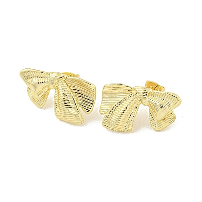 Bowknot Rack Plated Brass Stud Earrings for Women, Lead Free & Cadmium Free, Long-Lasting Plated